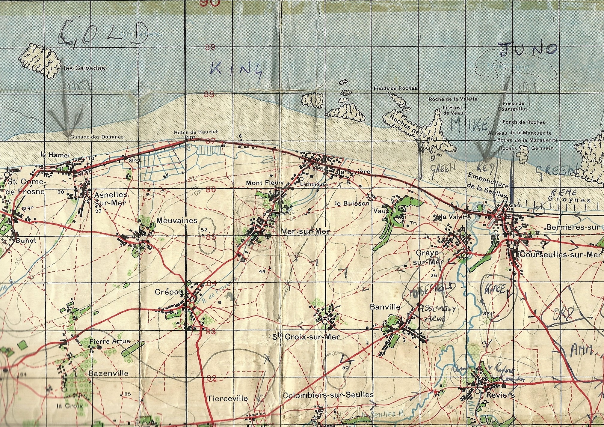 Section of one of Felix Johnson’s WW2 map. Courtesy/© of The Felix R. Johnson Collection.