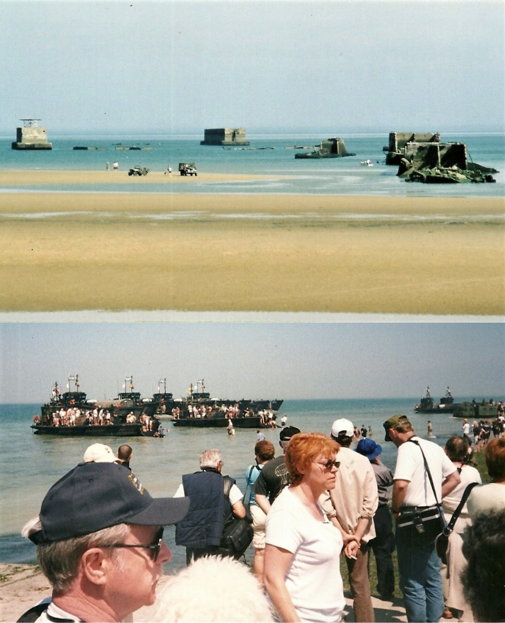 6 June 2004. Opposite Le Hamel Essex Yeomanry Memorial, Asnelles. Remnants of the 1944 Mulberry Harbour and Landing Craft at eastern end. Courtesy/© The Felix R. Johnson Collection.